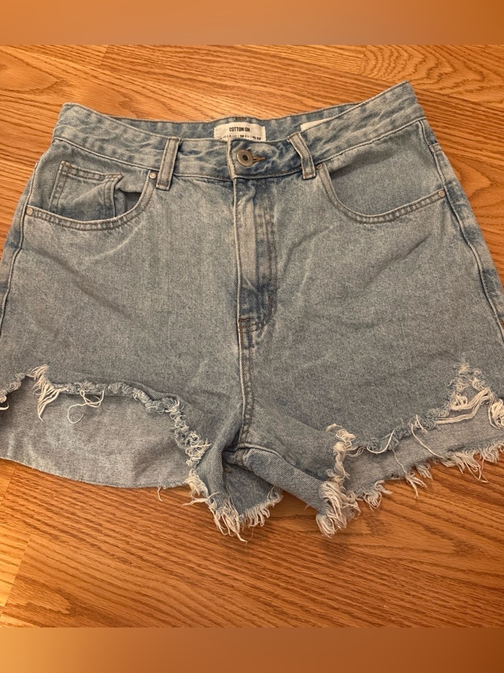 Cotton On Light Blue High-Rise Distressed Denim Shorts